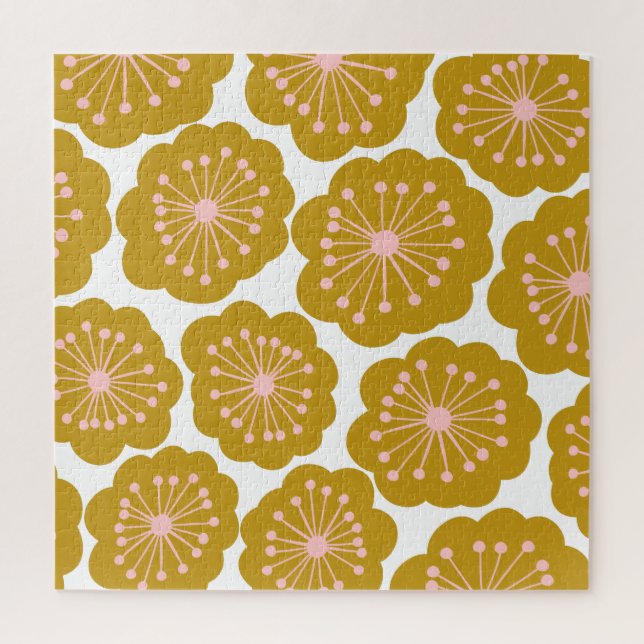 Mid Century Modern Floral Flower Pattern Mustard Jigsaw Puzzle (Vertical)