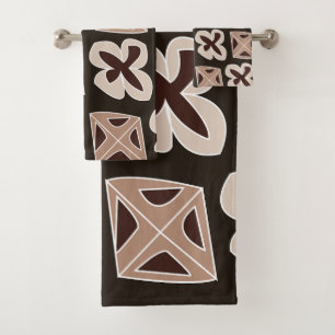 Mid Century Modern Floral Geometric Bath Towel Set