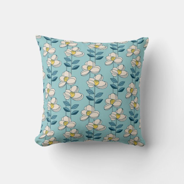 Mid-Century Modern Floral Leaf Pattern Cushion (Front)