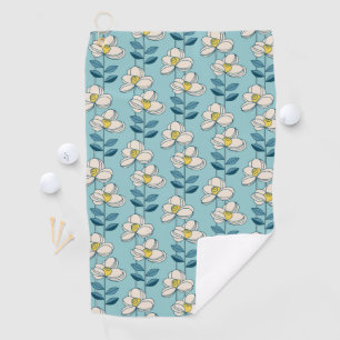 Mid-Century Modern Floral Leaf Pattern Golf Towel