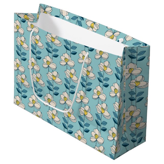 Mid-Century Modern Floral Leaf Pattern Large Gift Bag (Front Angled)