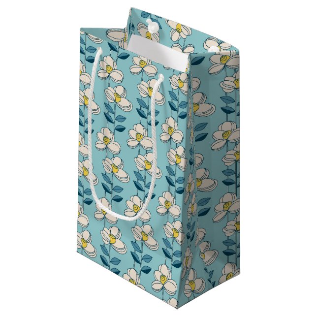 Mid-Century Modern Floral Leaf Pattern Small Gift Bag (Front Angled)