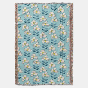 Mid-Century Modern Floral Leaf Pattern Throw Blanket
