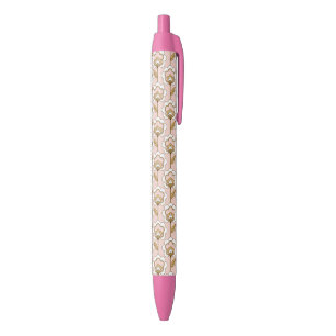 Mid-Century Modern Floral Pattern Black Ink Pen