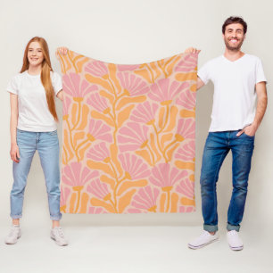 Mid Century Modern Floral Pattern Fleece Blanket