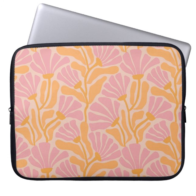 Mid Century Modern Floral Pattern Laptop Sleeve (Front)