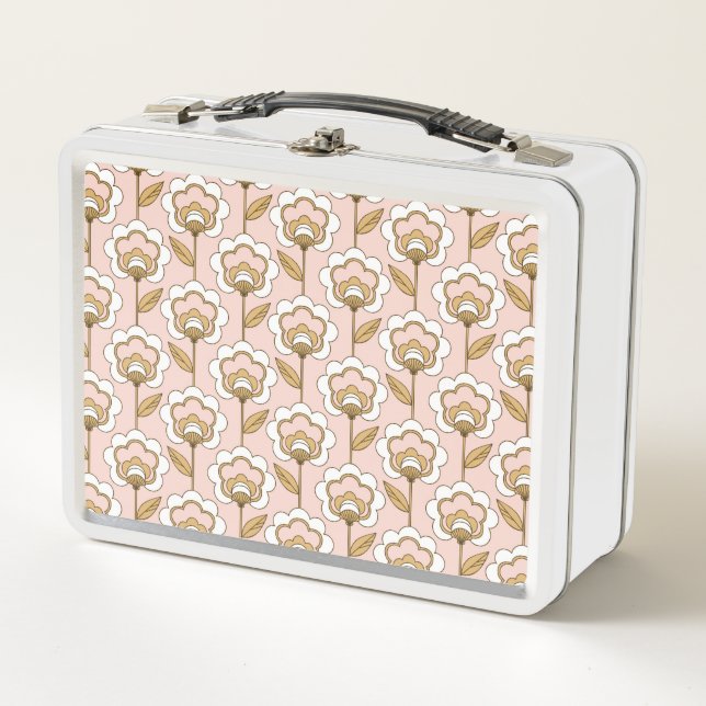 Mid-Century Modern Floral Pattern Metal Lunch Box (Front)