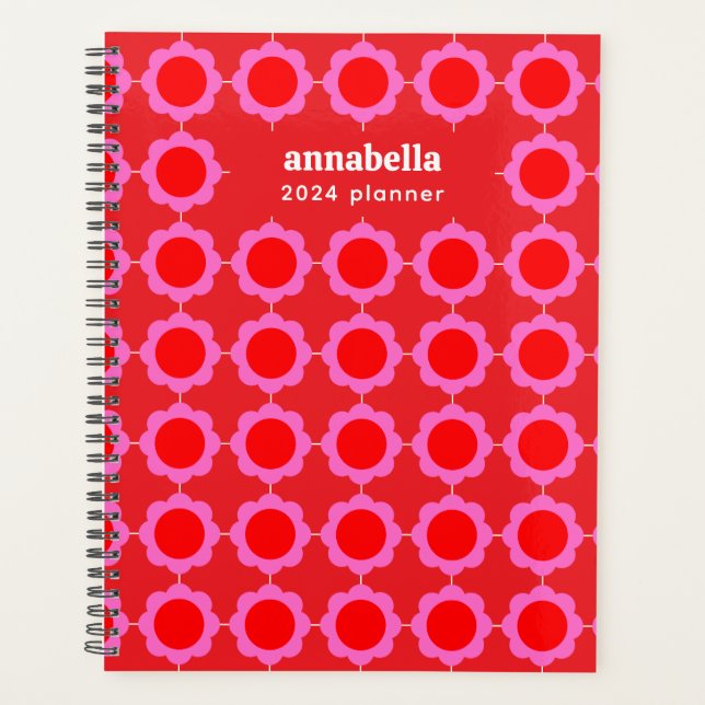 Mid Century Modern Floral Pattern Monogram Planner (Front)