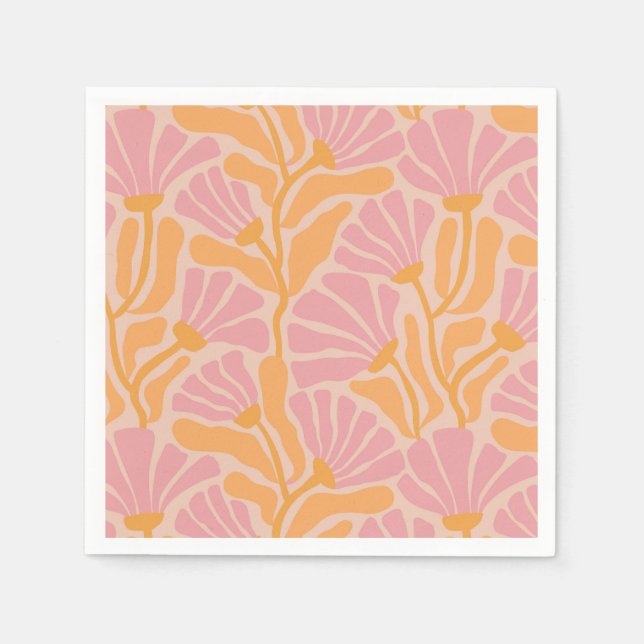 Mid Century Modern Floral Pattern Napkin (Front)