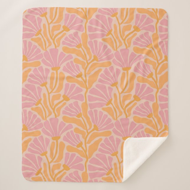 Mid Century Modern Floral Pattern Sherpa Blanket (Front)