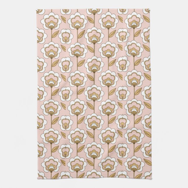 Mid-Century Modern Floral Pattern Tea Towel (Vertical)