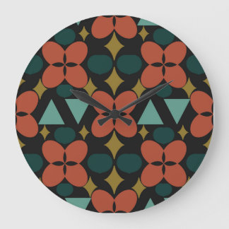 Mid Century Modern Flower Diamond Black Large Clock