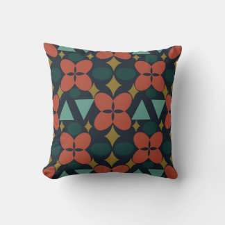 Mid Century Modern Flower Diamond Blue Cushion