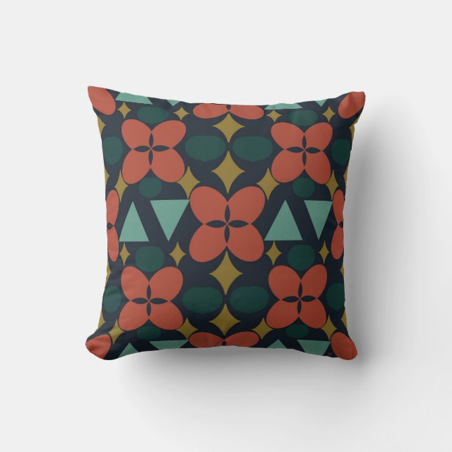 Mid Century Modern Flower Diamond Blue Cushion (Front)