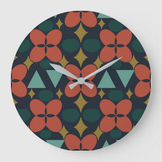 Mid Century Modern Flower Diamond Blue Large Clock