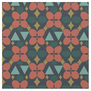 Mid Century Modern Flower Diamond Blue Pattern Fabric
