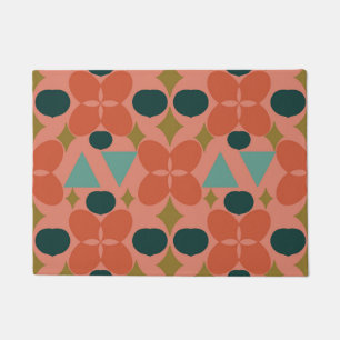 Mid Century Modern Flower Diamond Coral Doormat