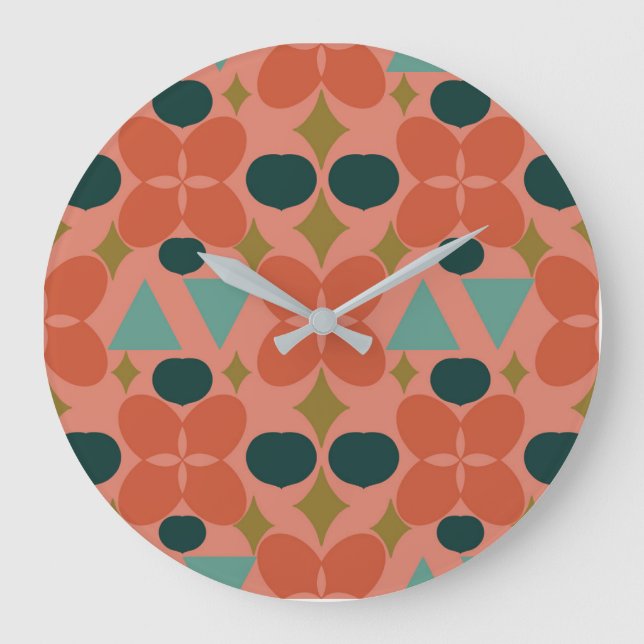 Mid Century Modern Flower Diamond Coral  Large Clock (Front)