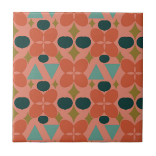 Mid Century Modern Flower Diamond Coral Tile