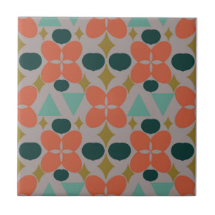 Mid Century Modern Flower Diamond Gray  Tile