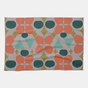 Mid Century Modern Flower Diamond Grey  Tea Towel