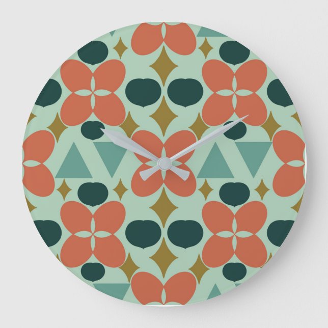 Mid Century Modern Flower Diamond Mint   Large Clock (Front)