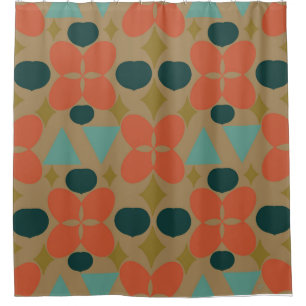 Mid Century Modern Flower Diamond Taupe  Shower Curtain