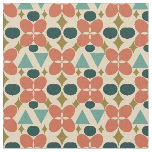 Mid Century Modern Flower Diamond Yellow Pattern Fabric