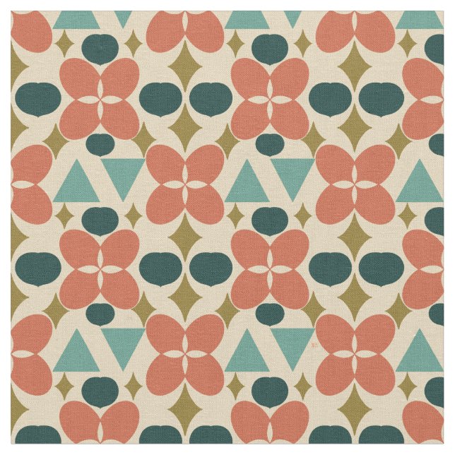 Mid Century Modern Flower Diamond Yellow Pattern Fabric (Close Up)