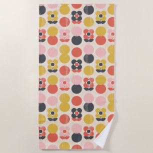 Mid-Century Modern Flower Pattern Beach Towel