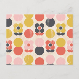 Mid-Century Modern Flower Pattern Holiday Postcard