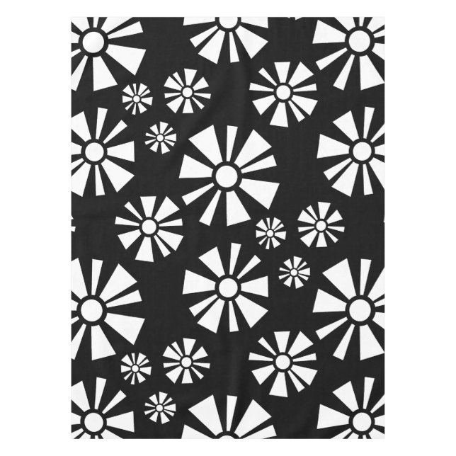 Mid Century Modern Flowers Black White Tablecloth (Front)