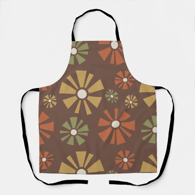 Mid Century Modern Flowers Earth Tones Apron (Front)