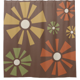 Mid Century Modern Flowers Earth Tones Shower Curtain