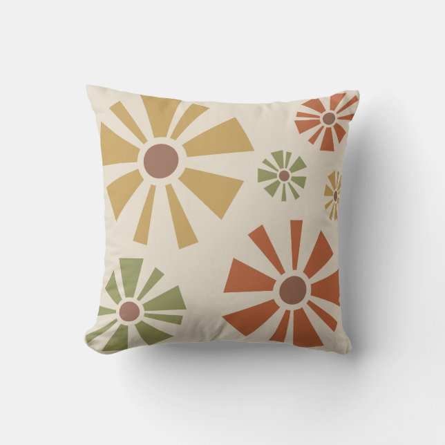 Mid Century Modern Flowers Multicolored Cushion (Front)