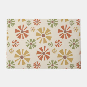 Mid Century Modern Flowers Multicolored Doormat