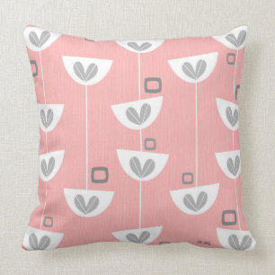 Mid-Century Modern Flowers Pink Grey by Gail Gabel Cushion