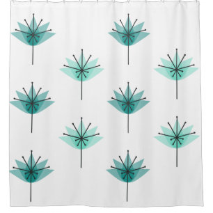 Mid Century Modern Flowers Turquoise Shower Curtain