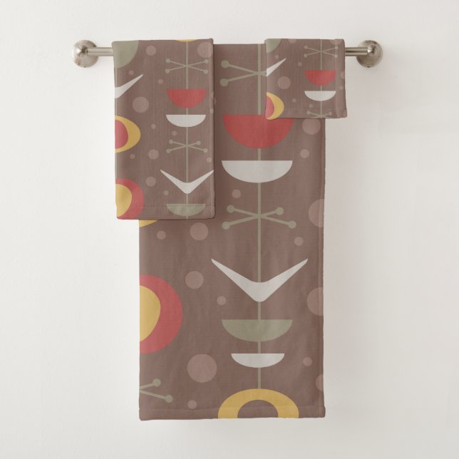 Mid Century Modern Garden Brown Bath Towel Set (Insitu)