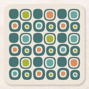 Mid Century Modern Garden Path Pattern Square Paper Coaster
