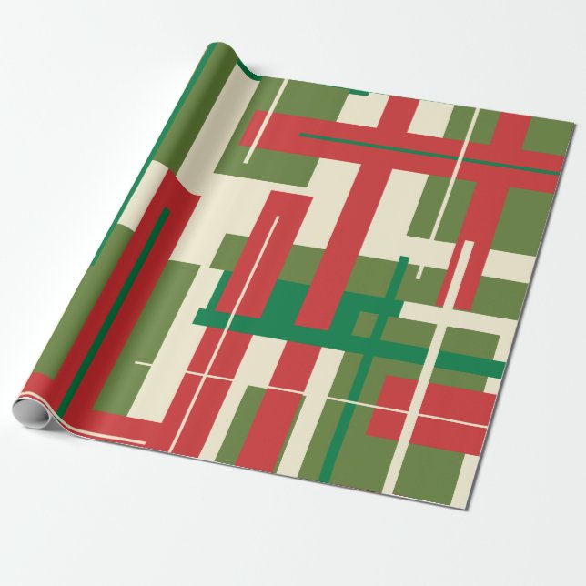 Mid-century Modern Geometric Abstract Christmas  Wrapping Paper (Unrolled)