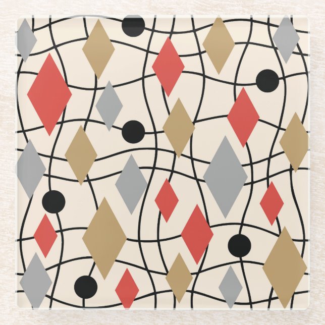 Mid Century Modern Geometric Abstract Glass Coaster (Front)