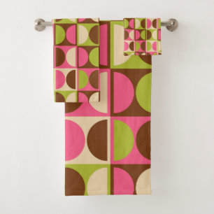 Mid Century Modern Geometric Abstract Pattern Bath Towel Set