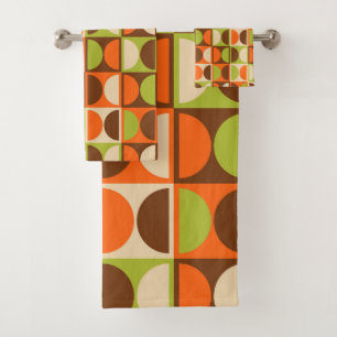 Mid Century Modern Geometric Abstract Pattern Bath Towel Set