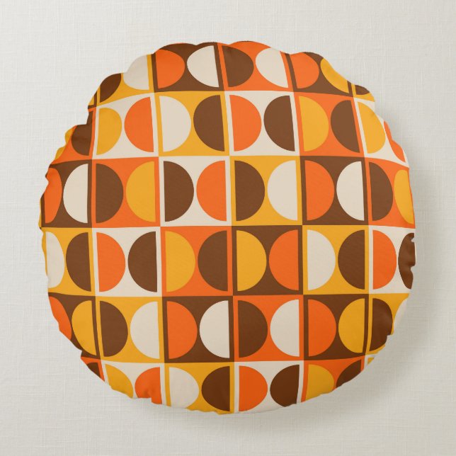 Mid Century Modern Geometric Abstract Pattern Round Cushion (Front)