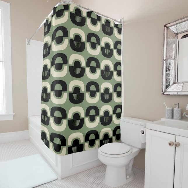 Mid Century Modern Geometric Abstract Pattern Shower Curtain (In Situ)