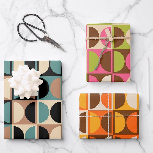 Mid Century Modern Geometric Abstract Pattern Wrapping Paper Sheet (Front)