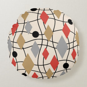 Mid Century Modern Geometric Abstract Round Cushion
