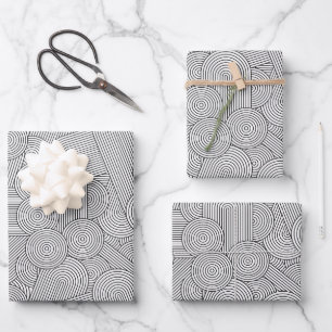 Mid Century Modern Geometric Arch Black White Wrapping Paper Sheet