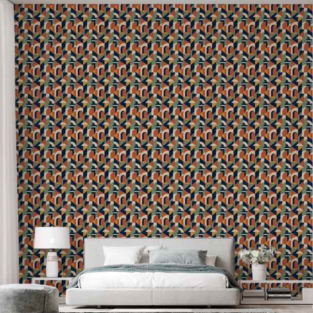 Mid-Century Modern Geometric Arch Seamless Pattern Wallpaper (Bedroom)